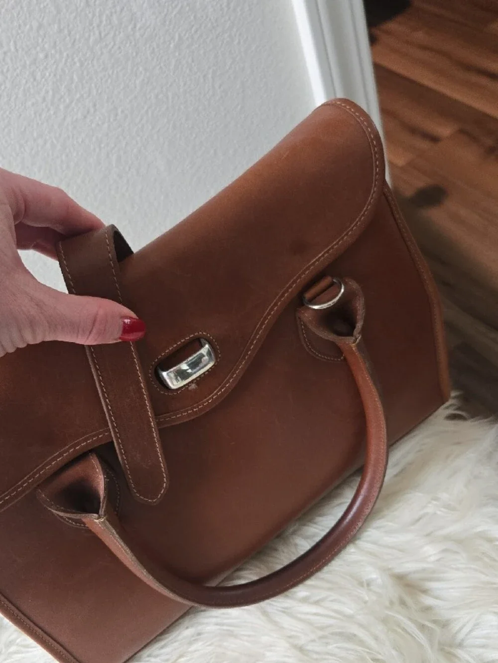Structured Brown Leather Top-Handle Satchel Liza Hennessy